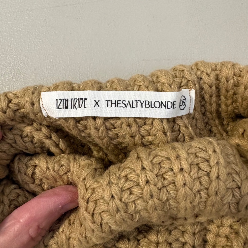 12th Tribe x The Salty Blonde Tan Chunky Knit Oversized Mock Neck Sweater OS - Picture 3 of 11